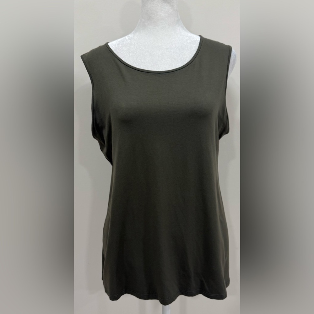 Eileen Fisher Sleeveless Top Long Khaki Green  Size Medium